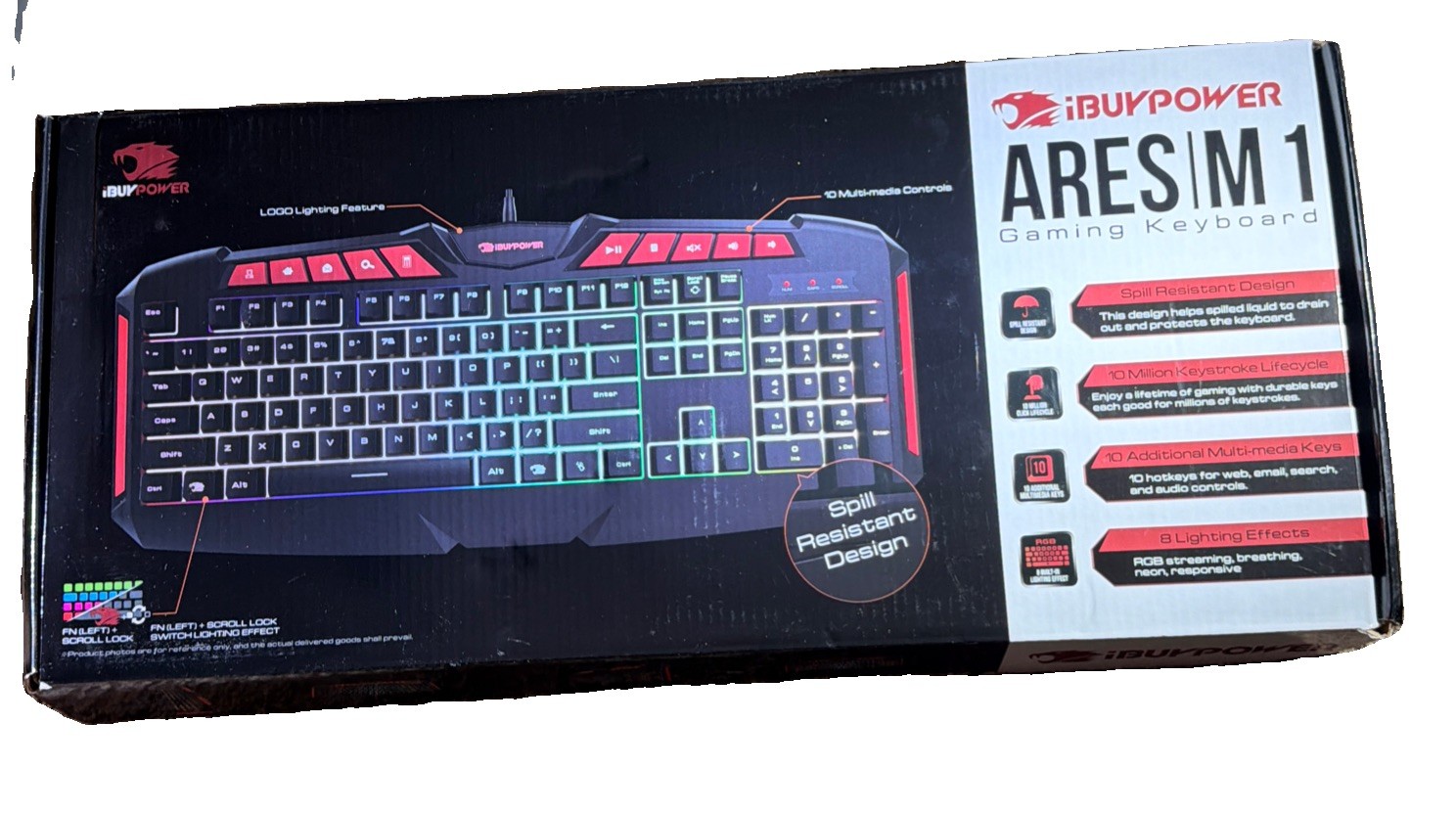 iBUYPOWER ARES M1 RGB Gaming Keyboard Wired USB IBP-ARES M1-KB Open Box