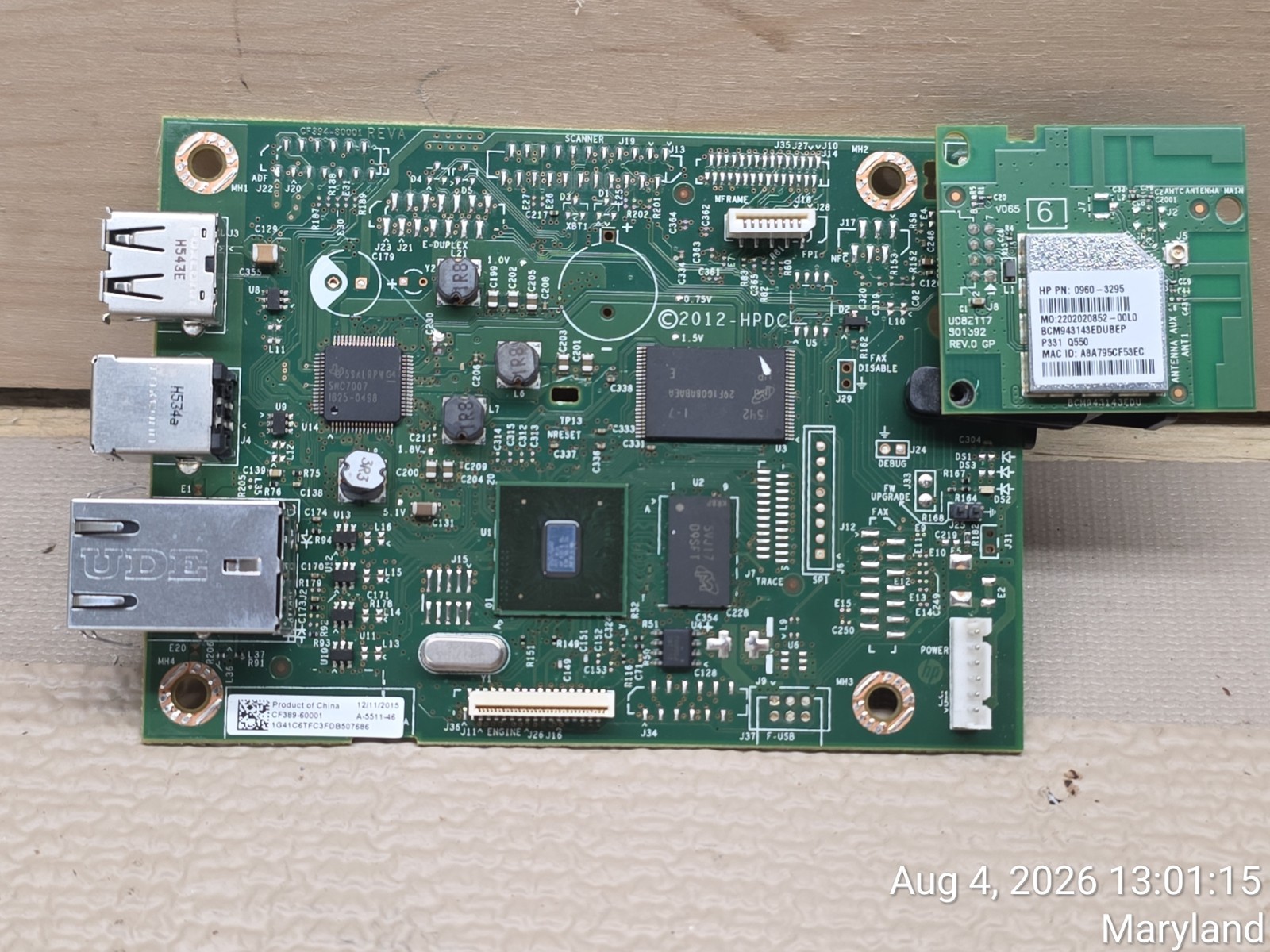 Genuine OEM HP Color LaserJet Formatter Board W/ WiFi Card (Part # CF389-60001)