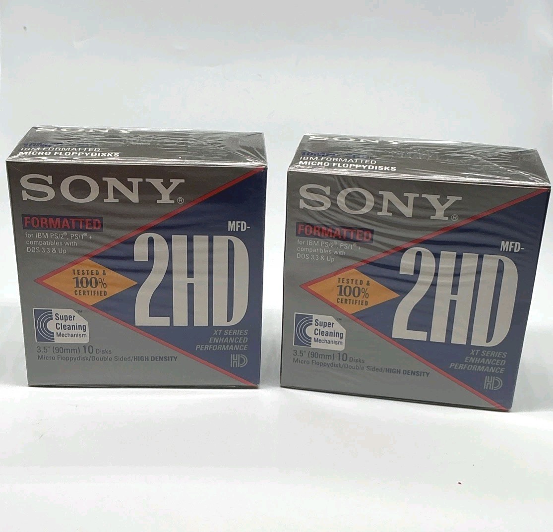 Sony 3.5" 10MFD‑2HD Floppy Disks IBM‑Formatted 10‑Pack Lot of 2 New Sealed