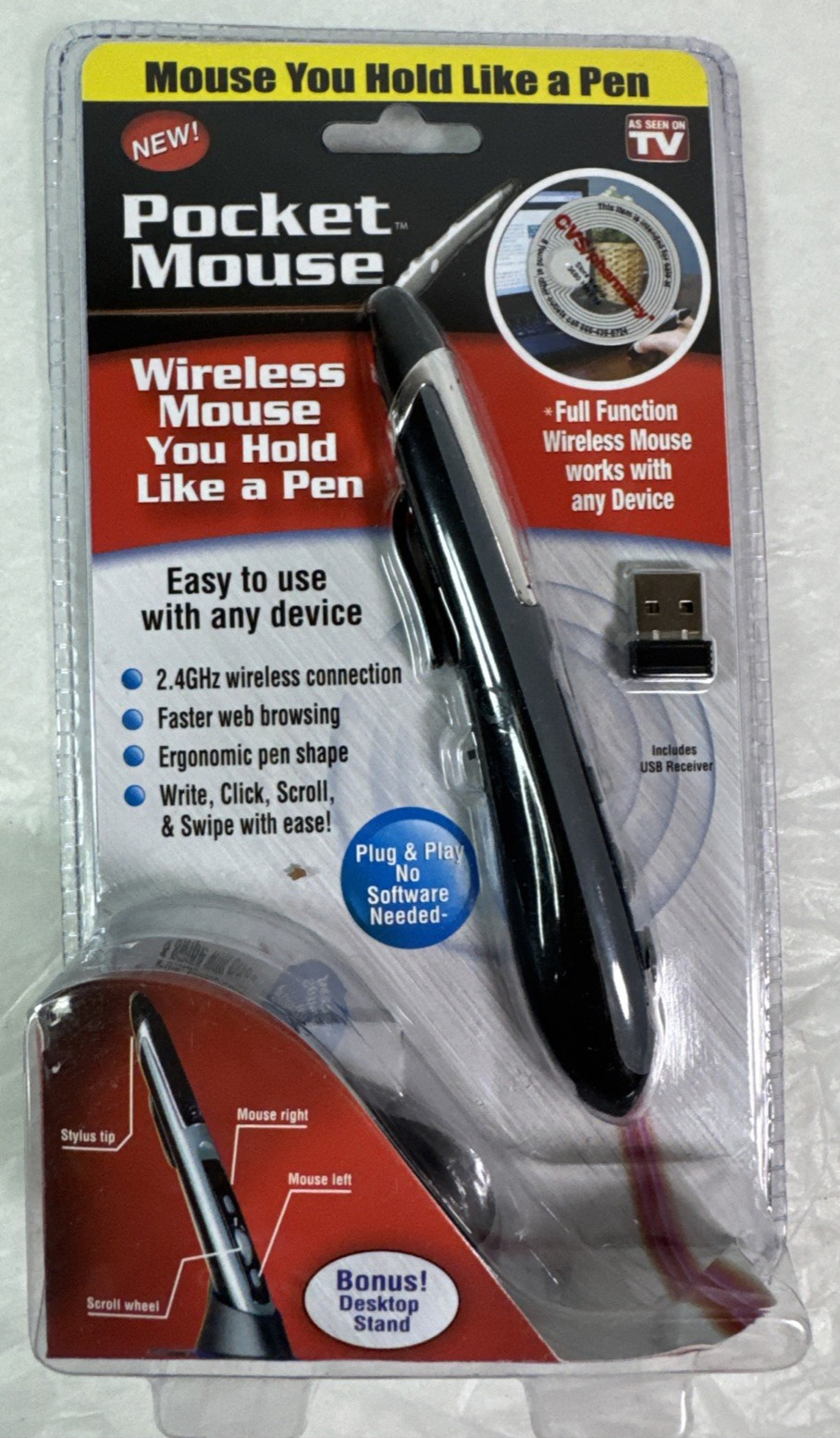 Pocket Mouse Pen As Seen On TV Genuine USB Wireless Optical 2-in-1 Digital Pen