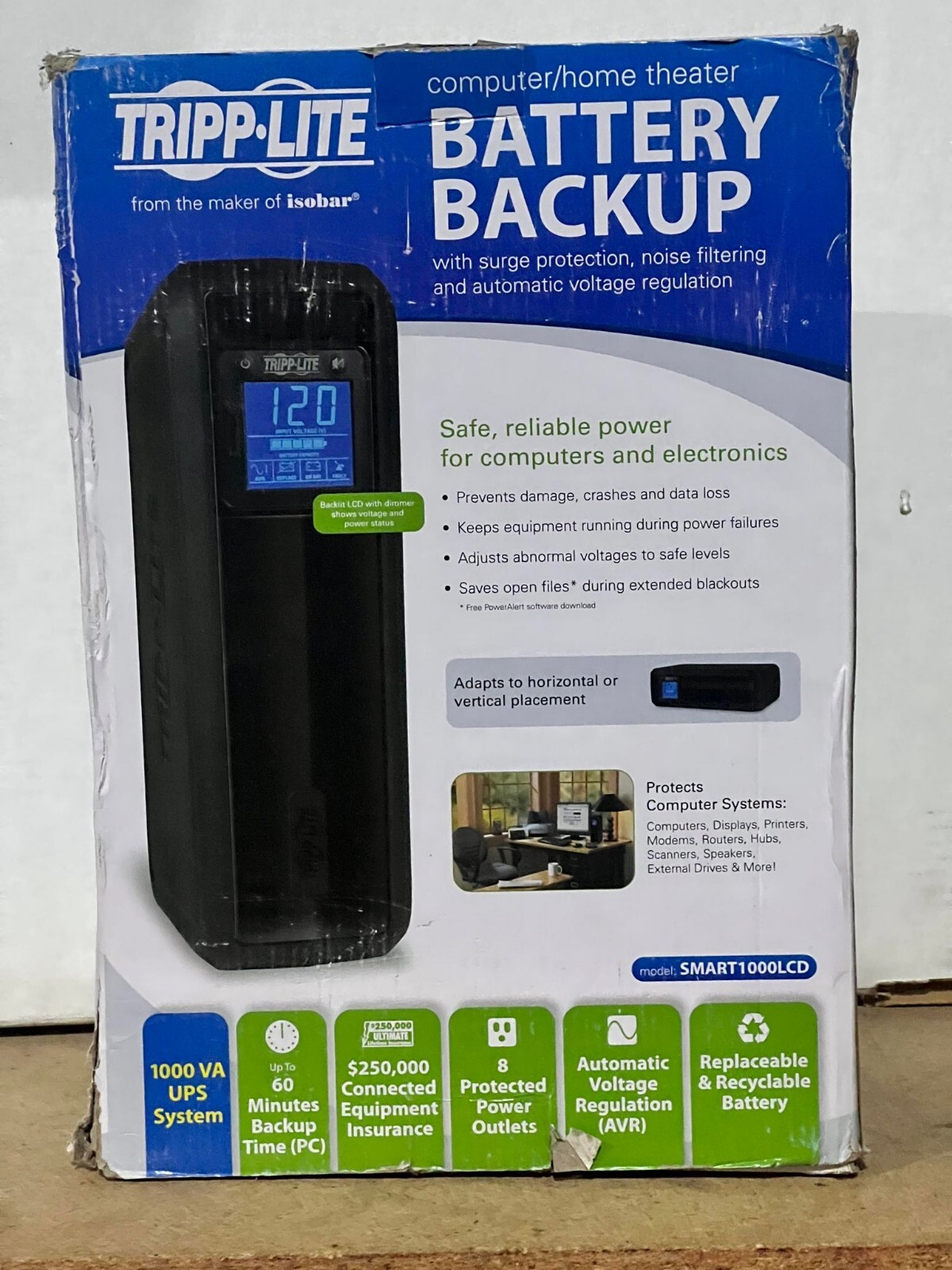 TRIPP-LITE SmartUPS Line Interactive 1 kVA Battery Backup SMART1000LCDTAA 500W