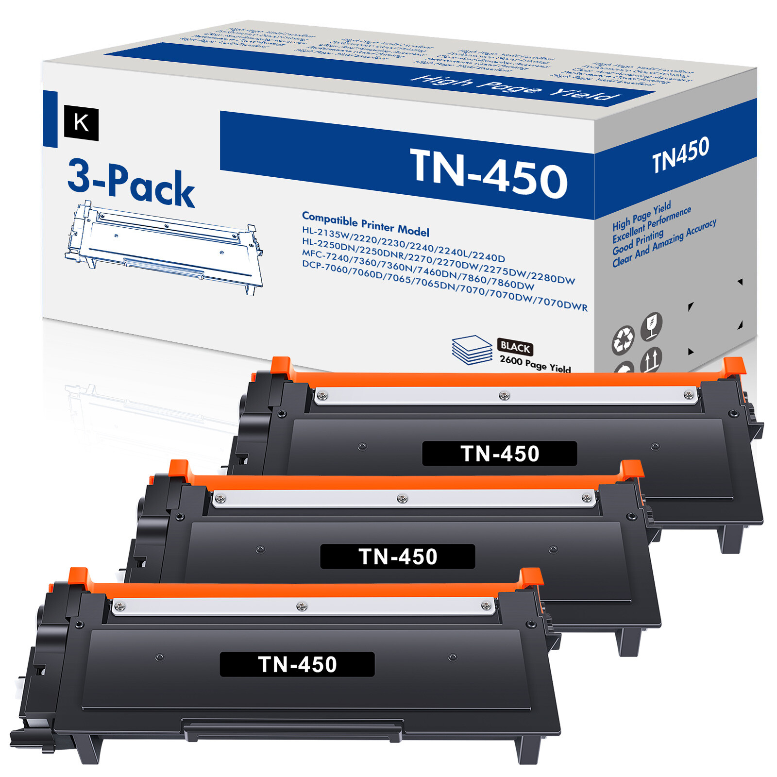 3PK TN450 TN420 Toner Compatible with Brother HL-2240L HL-2250DN HL-2280DW 2270