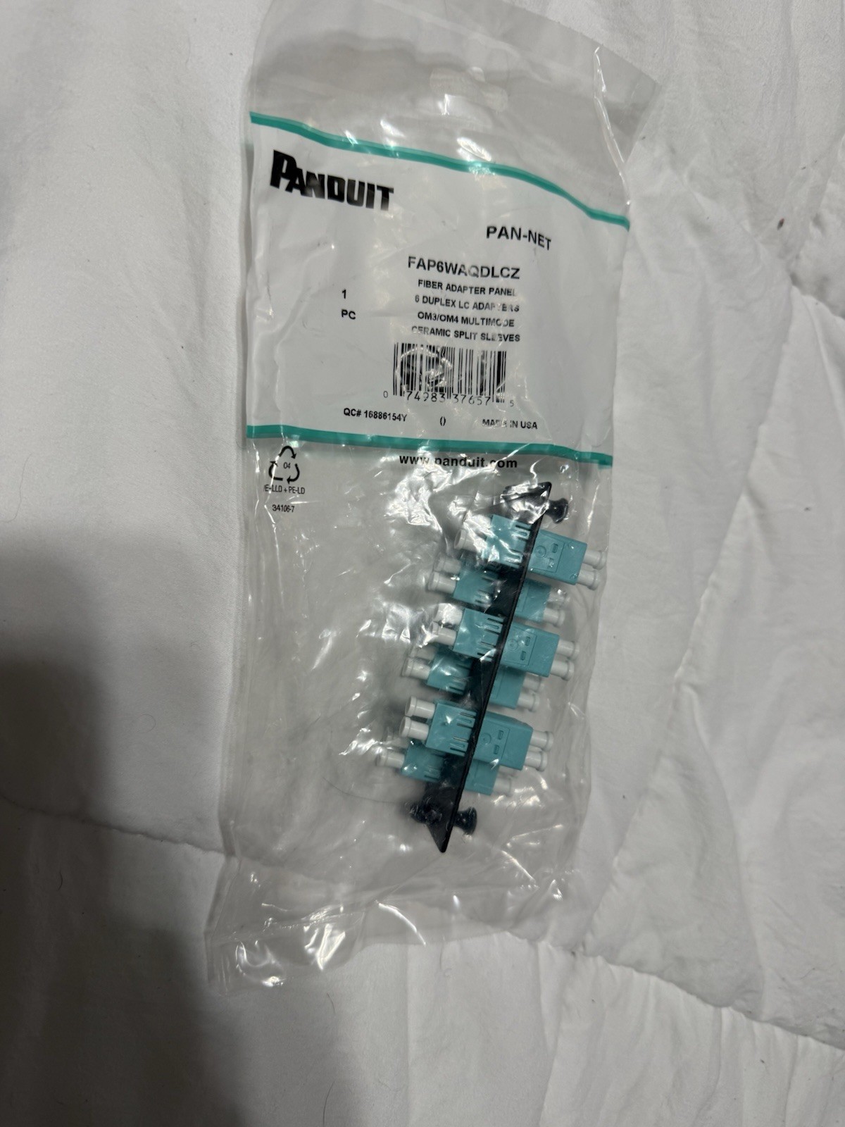 Panduit FAP6WAQDLCZ Fiber Adapter Panel. MM LC Duplex Adapters OM3/OM4