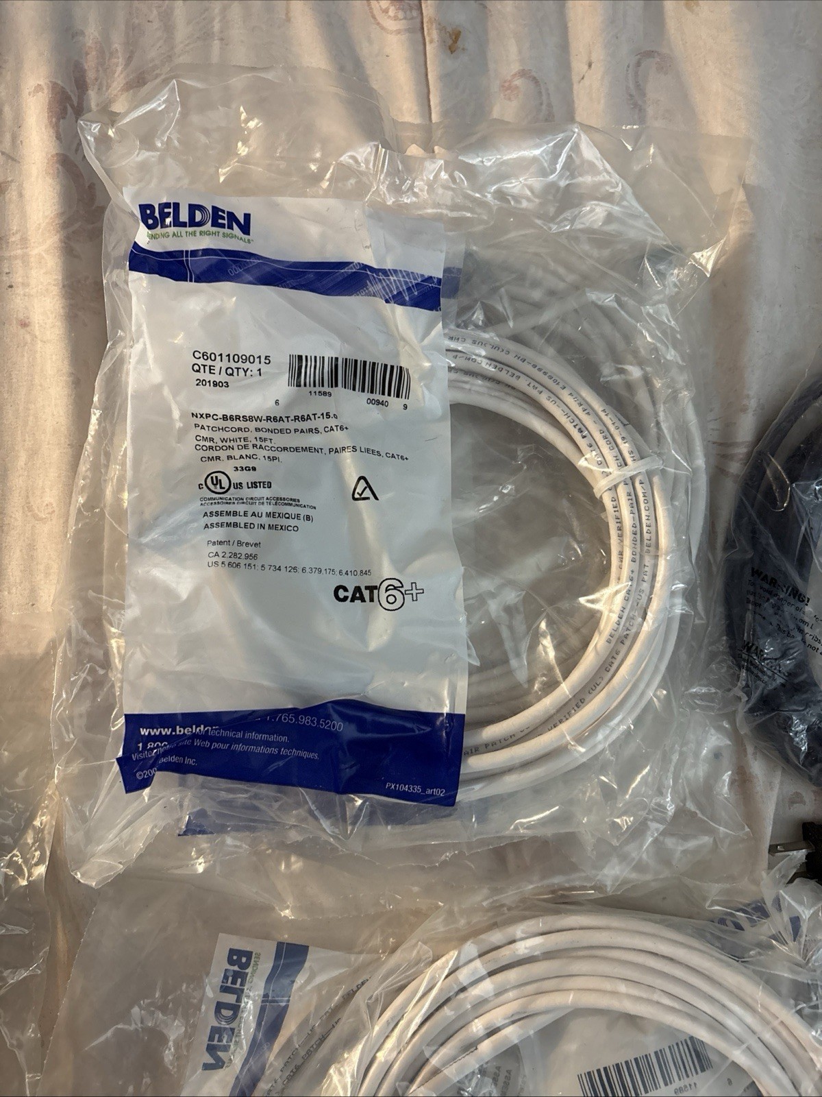 Belden CA21109015 Cat 6A 15Foot White Bonded Pair Patch10GX Cable New