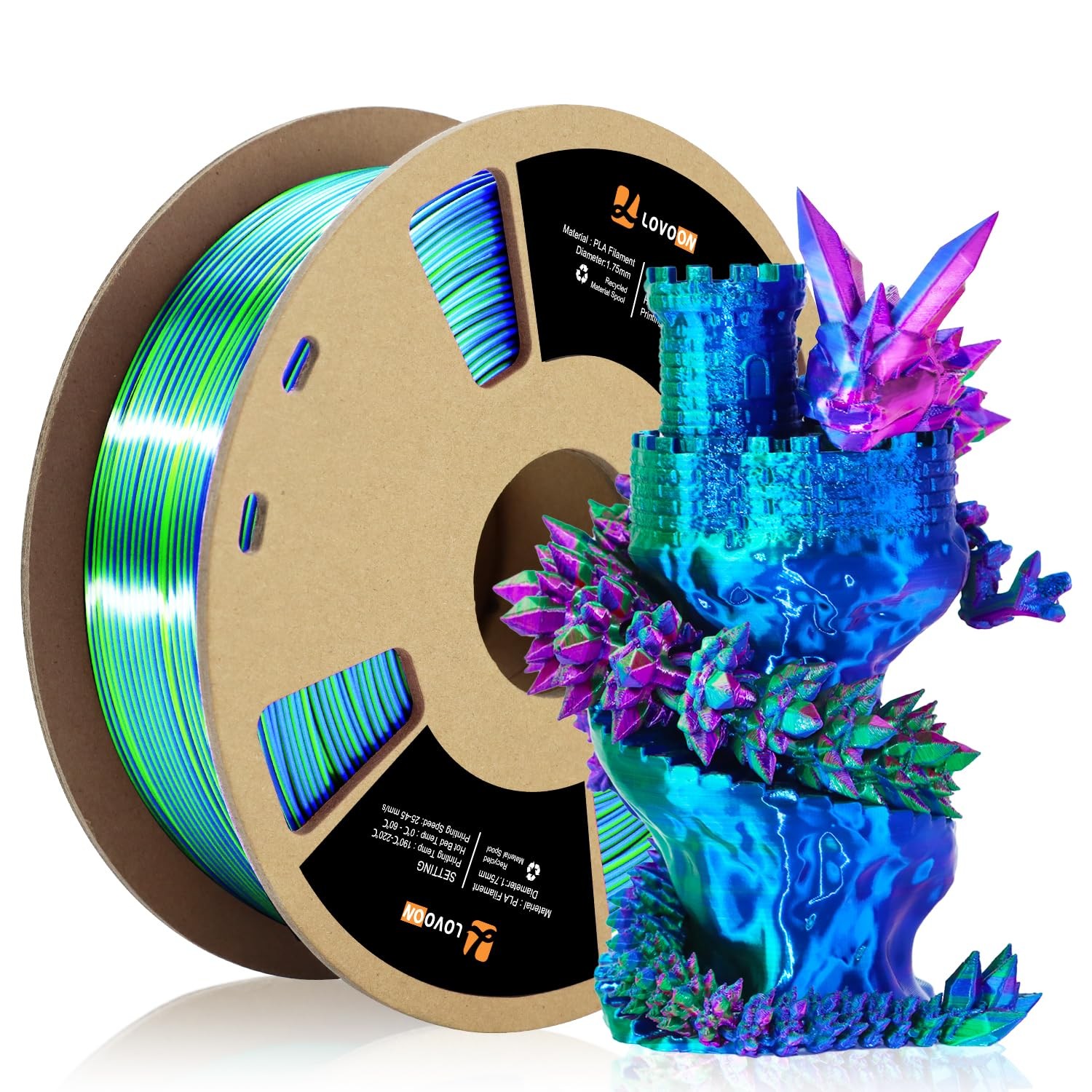 LOVOON 3D Printer Filament, Silk PLA Filament Tricolor, GreenRedBlue 1kg