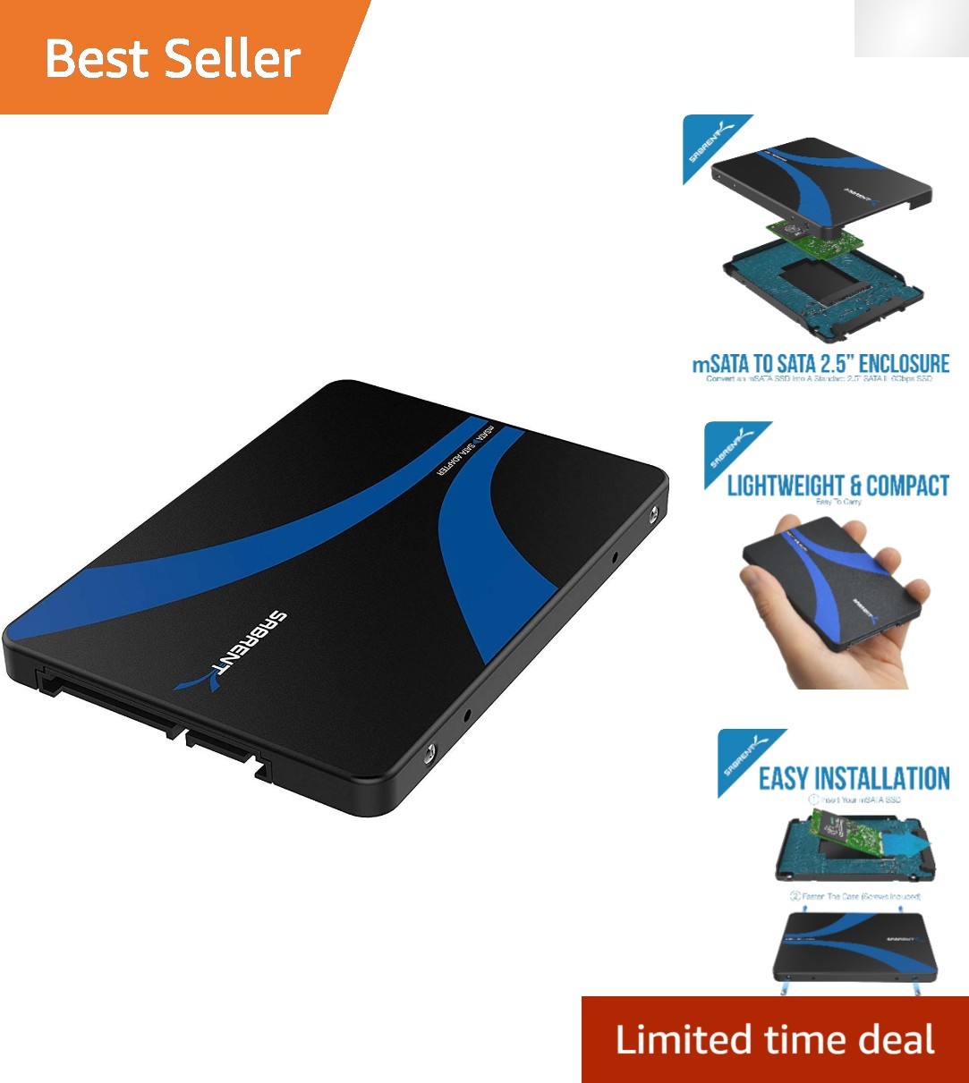 Aluminum mSATA to 2.5" SATA III Enclosure - Lightweight & Portable Solution