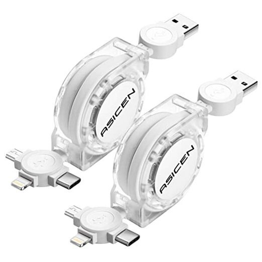 3 in 1 Retractable Multi Charging Cable, 2Pack Multi Fast Charging Cord