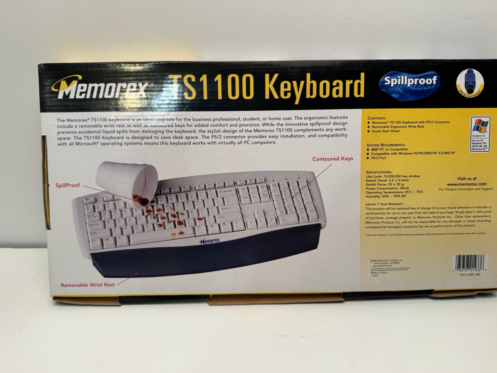 Memorex SpillProof Keyboard TS1100 PS/2 Connection New in Box