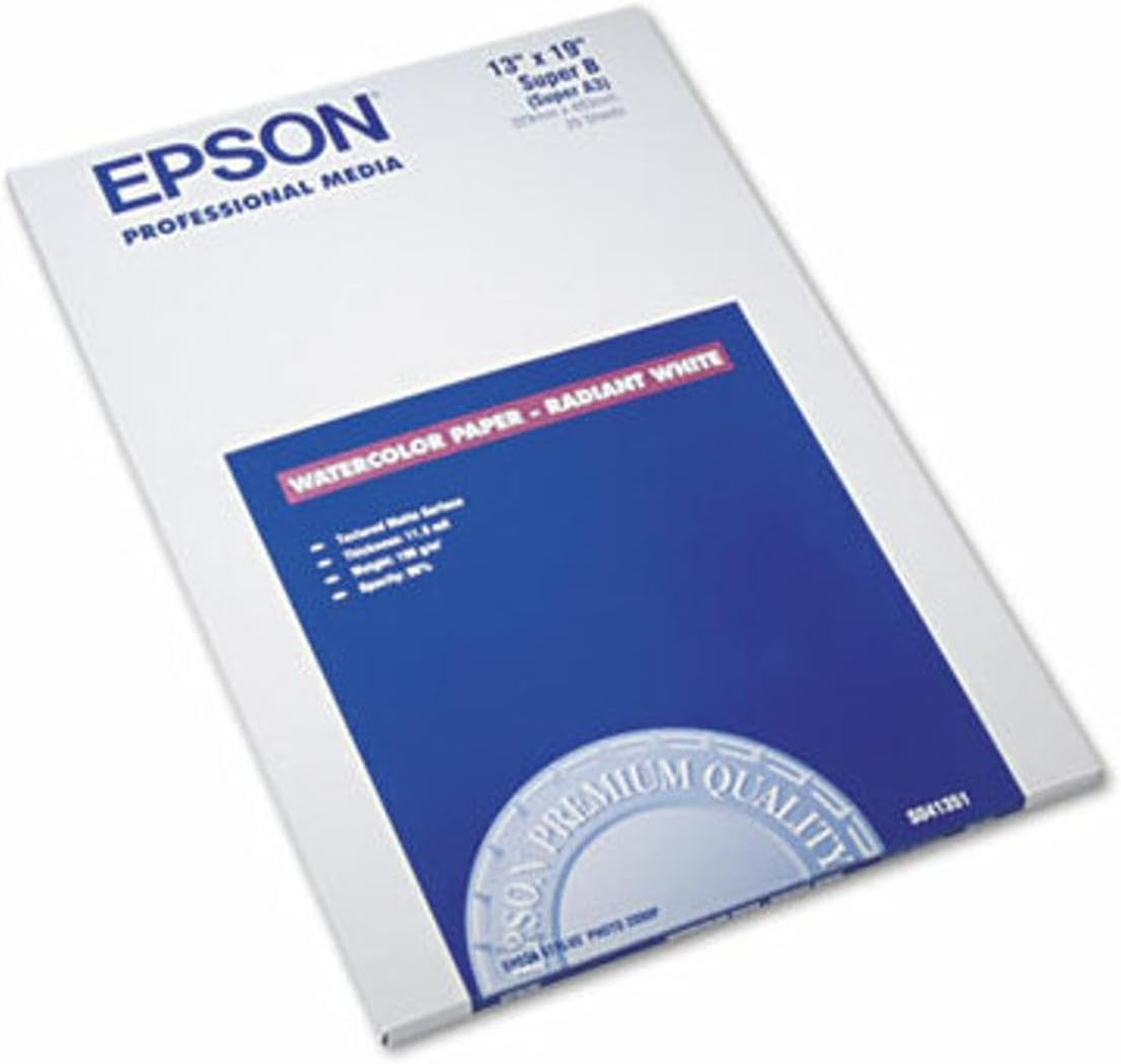 Epson Watercolor Paper Radiant, White, 13 X 19 Inches, 20 Sheets (S041351)