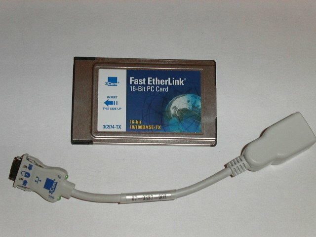 3Com 10/100 LAN PCMCIA Ethernet PC Card with Dongle Cable 3C574-TX