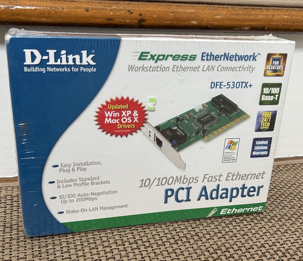 Genuine D-Link DFE-530 TX+ 10/100 Mbps Fast Ethernet Desktop PCI Adapter. New