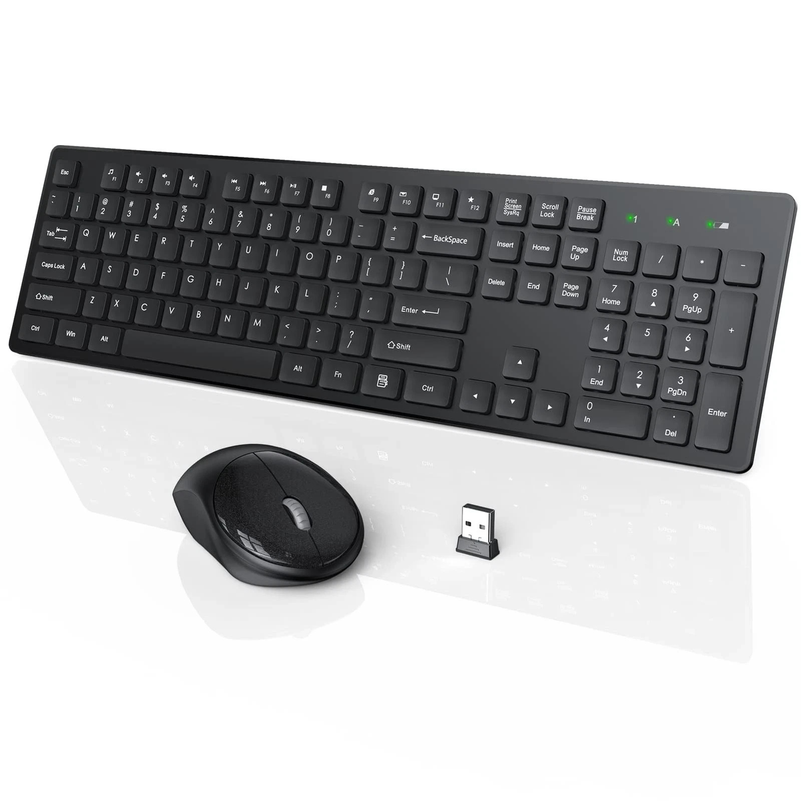 Black WisFox Wireless Keyboard & Mouse Combo, USB, Silent, Long Battery, 2.4GHz