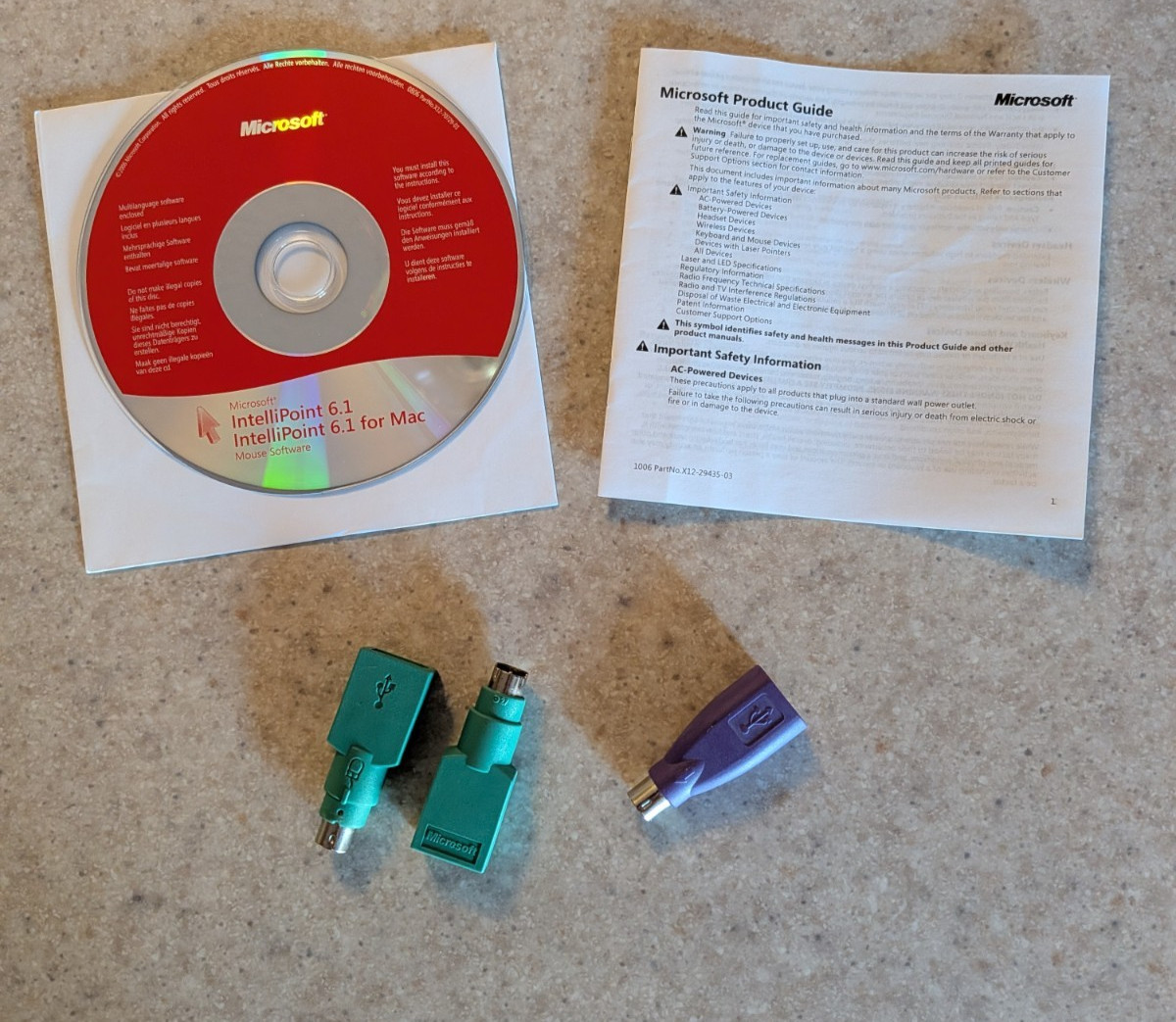 Genuine Microsoft PS/2 Male to USB Female Adapters PS2 IntelliPoint CD Win/Mac