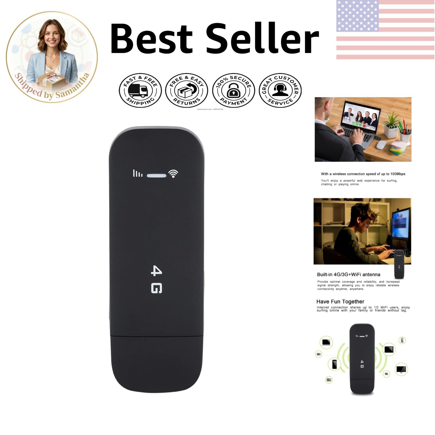 Plug-and-Play 4G LTE USB Router with 512MB Memory - Ideal for On-the-Go Users