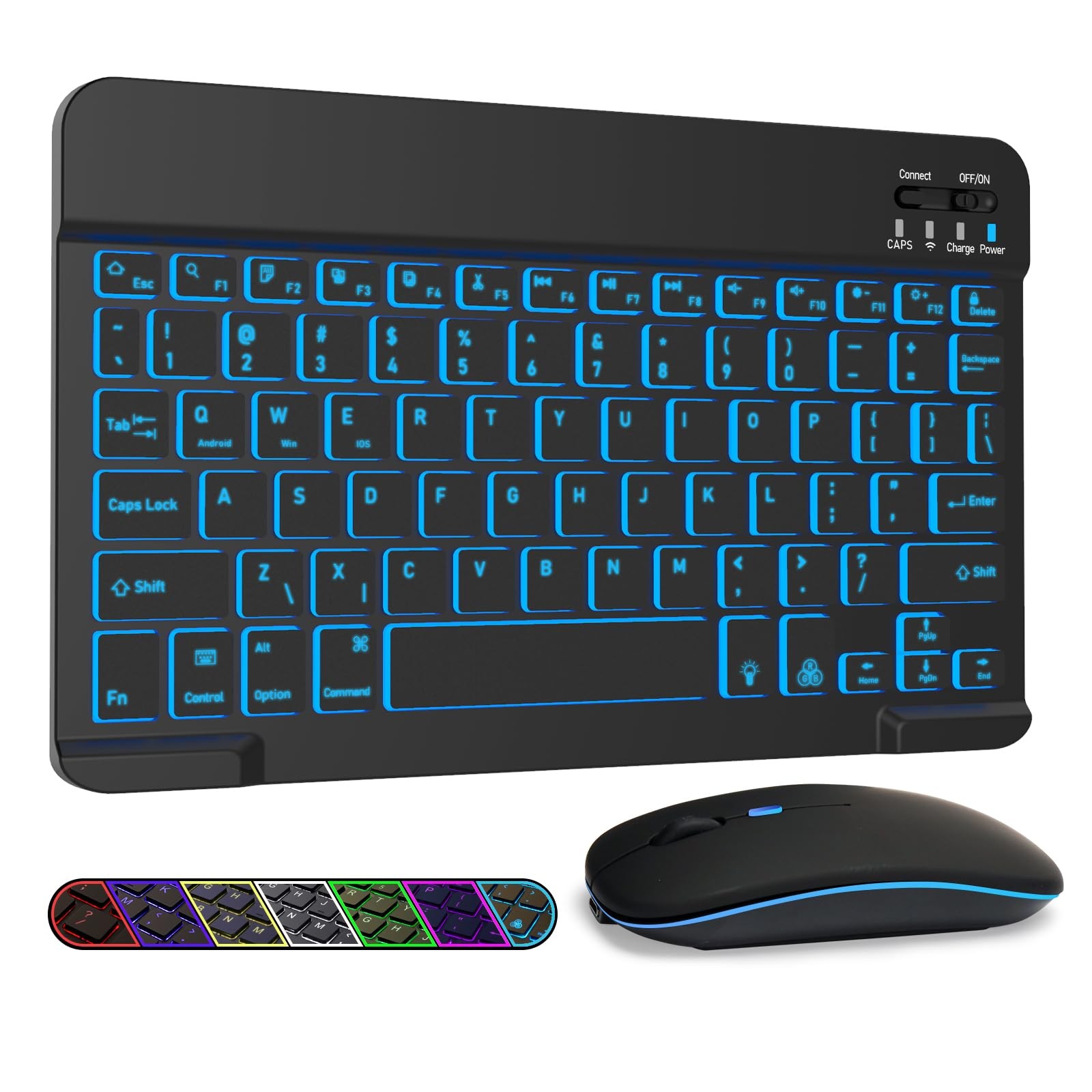 LAMA 7 Colors Backlit Bluetooth Keyboard and Mouse Combo for iPad Pro/Air/Min...