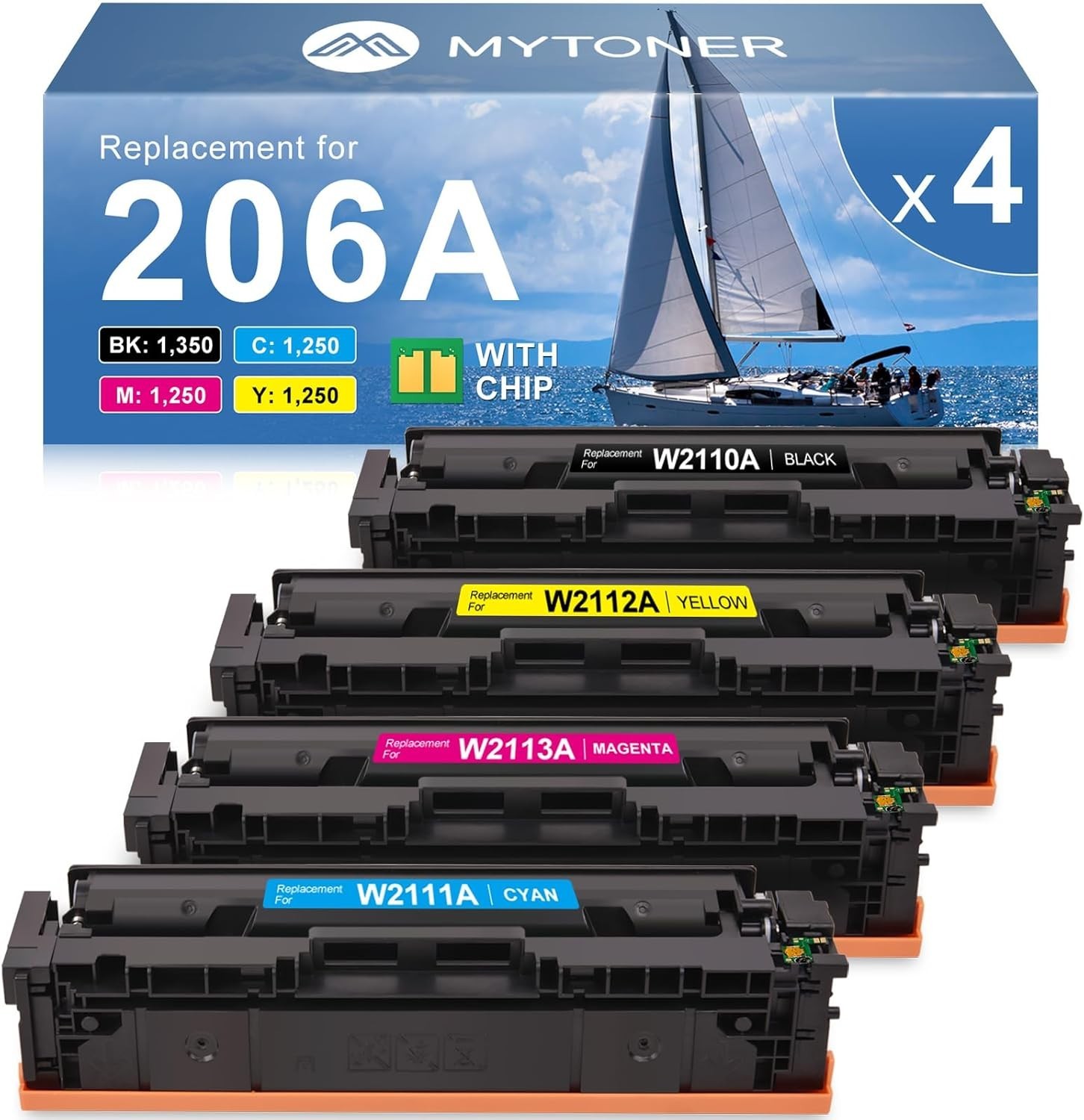 4PK 206A Toner Compatible for HP W2110A LaserJet MFP M283fdw M255dw With Chip