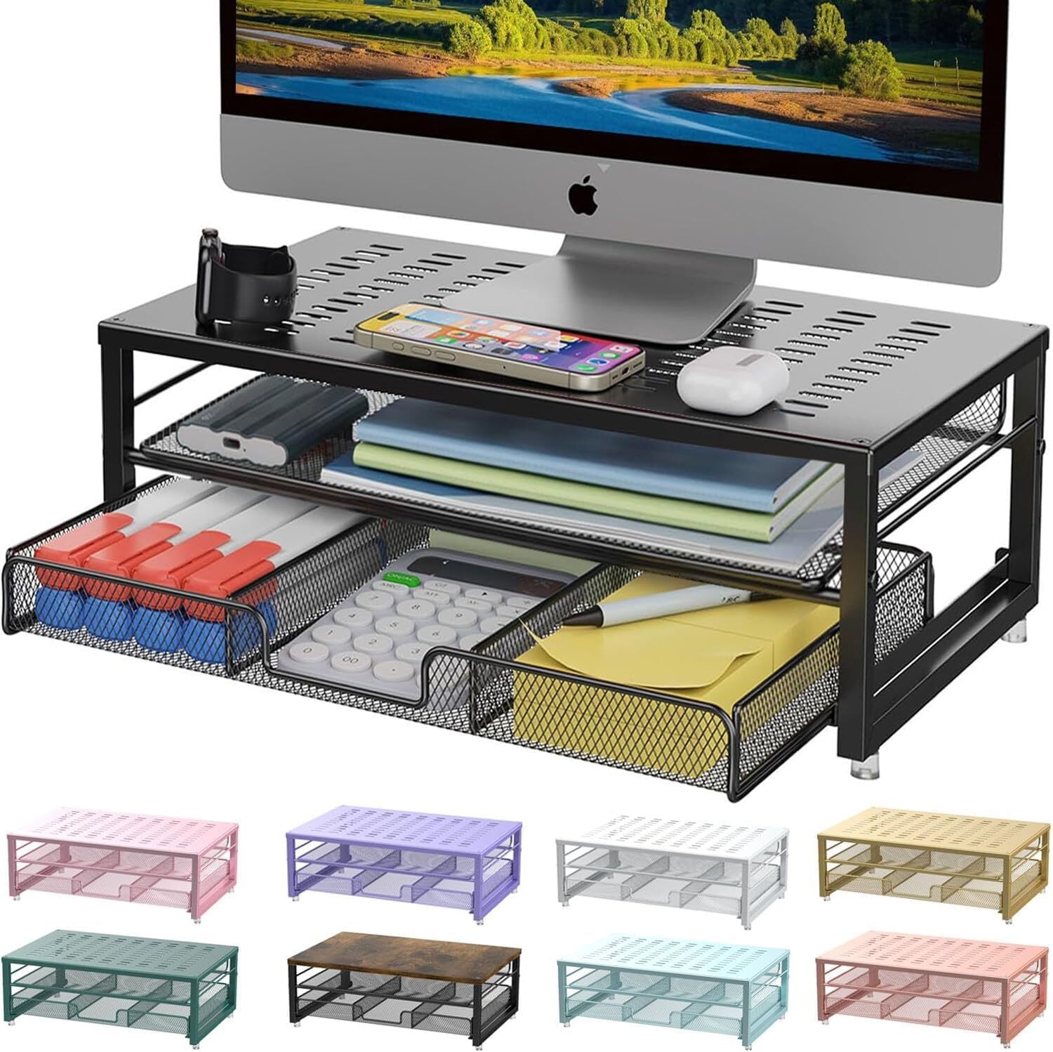 Computer Monitor Stand Riser, Desk Organizers and Accessories with Drawer