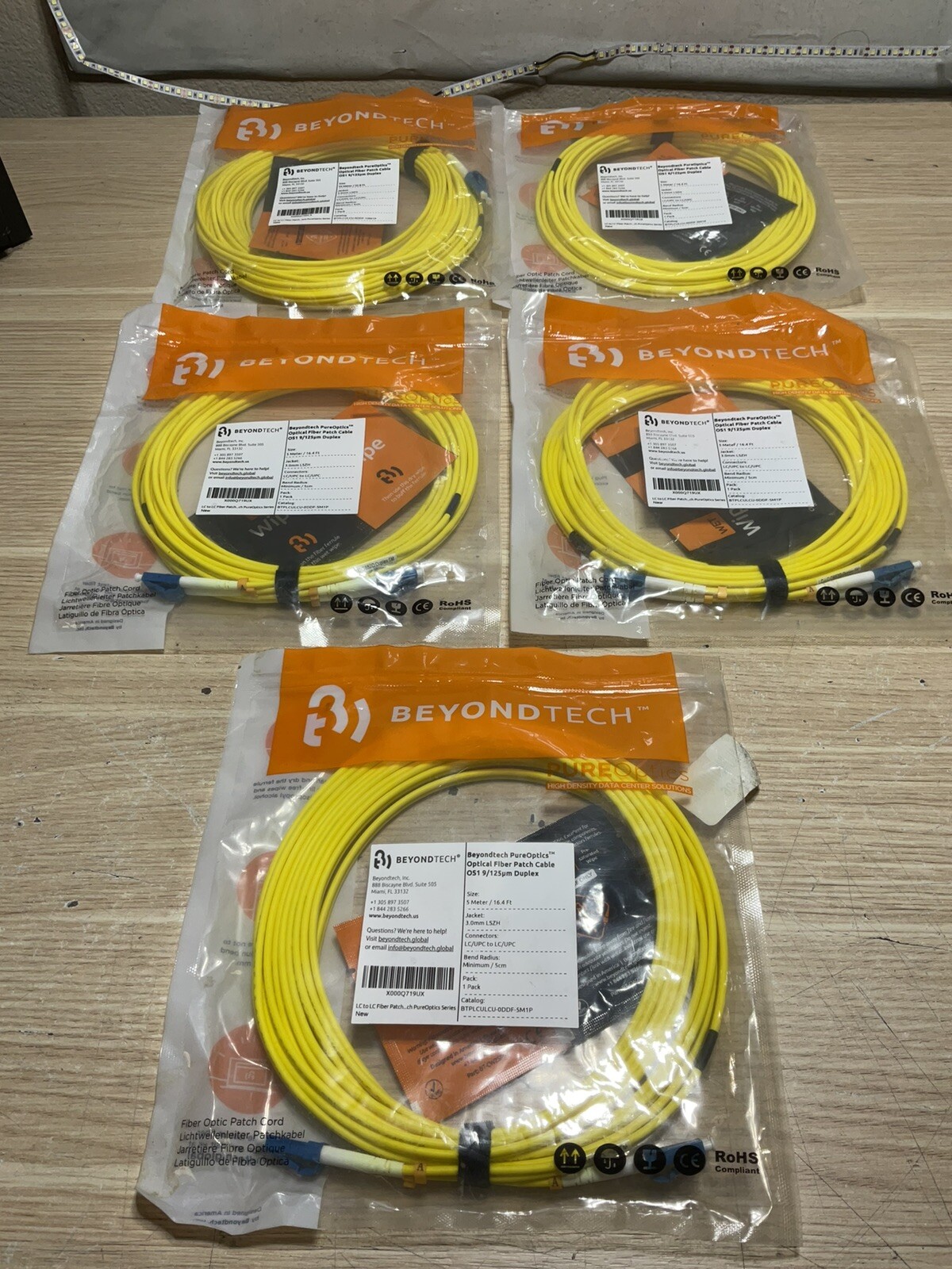 5 BeyondTech 10 Meter 3.0mm LC/UPC PureOptics Optical Fiber Patch Cable/JUA2371