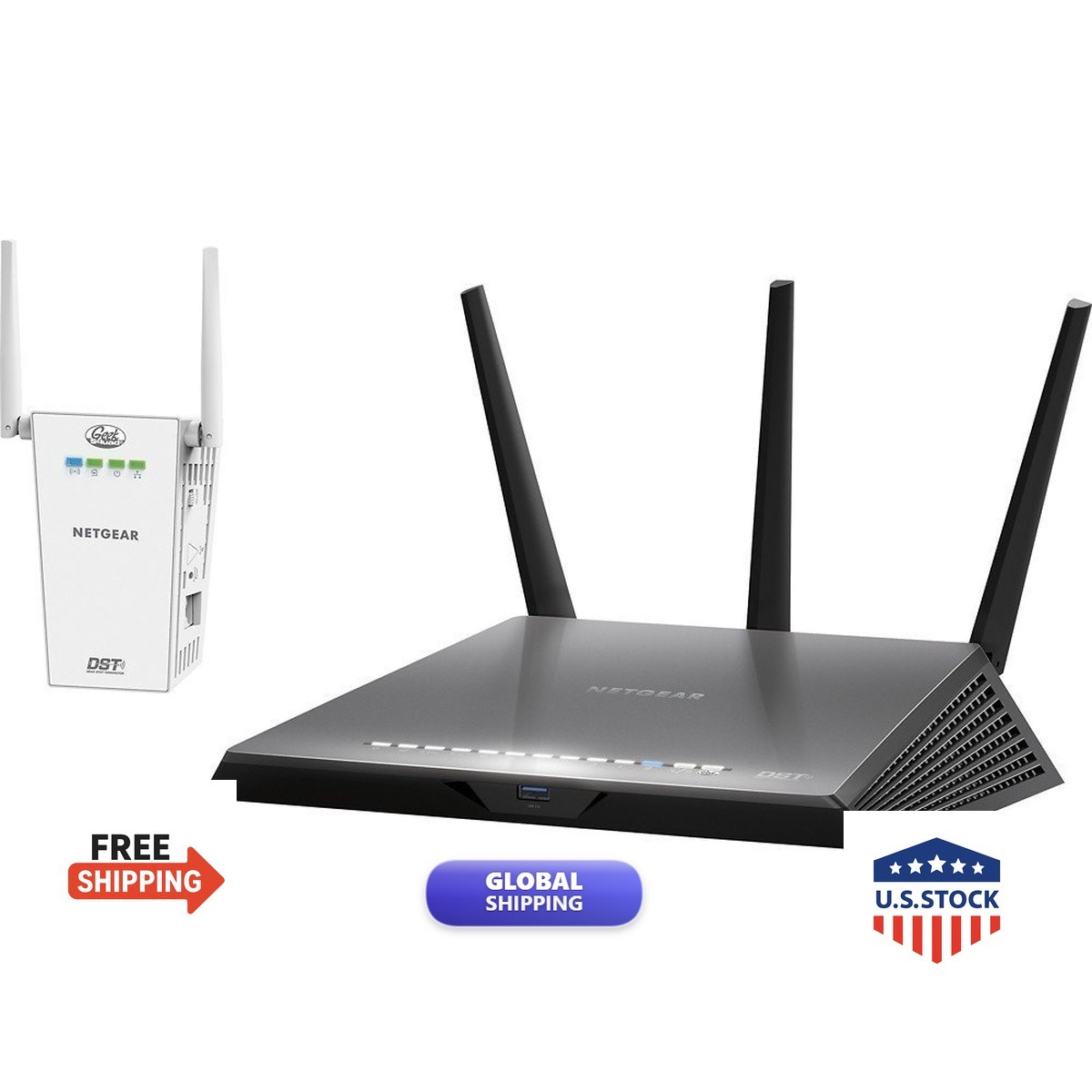 NETGEAR Nighthawk DST AC1900 (R7300) Gigabit Router DST Adapter - Black