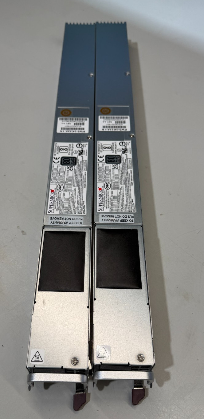 LOT OF 2 SuperMicro PWS-2K22A-1R 2200W 1U Redundant Power Supply