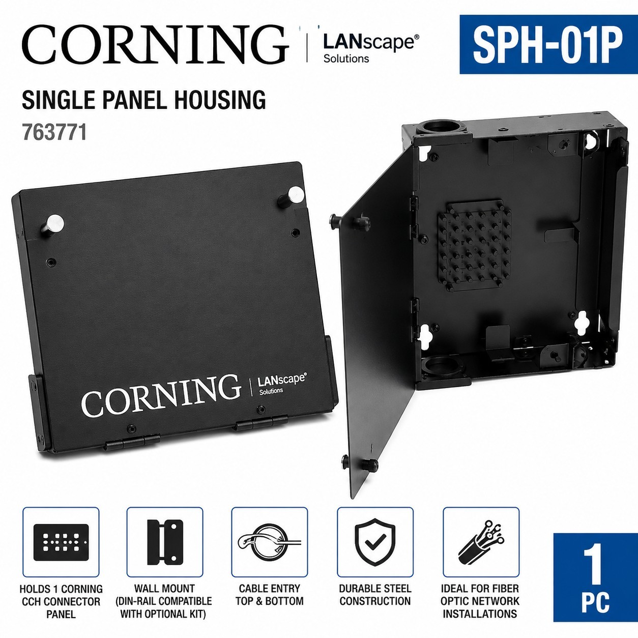 Corning SPH-01P 763771 Single Panel Fiber Optic Housing NEW Wall Mount CCH