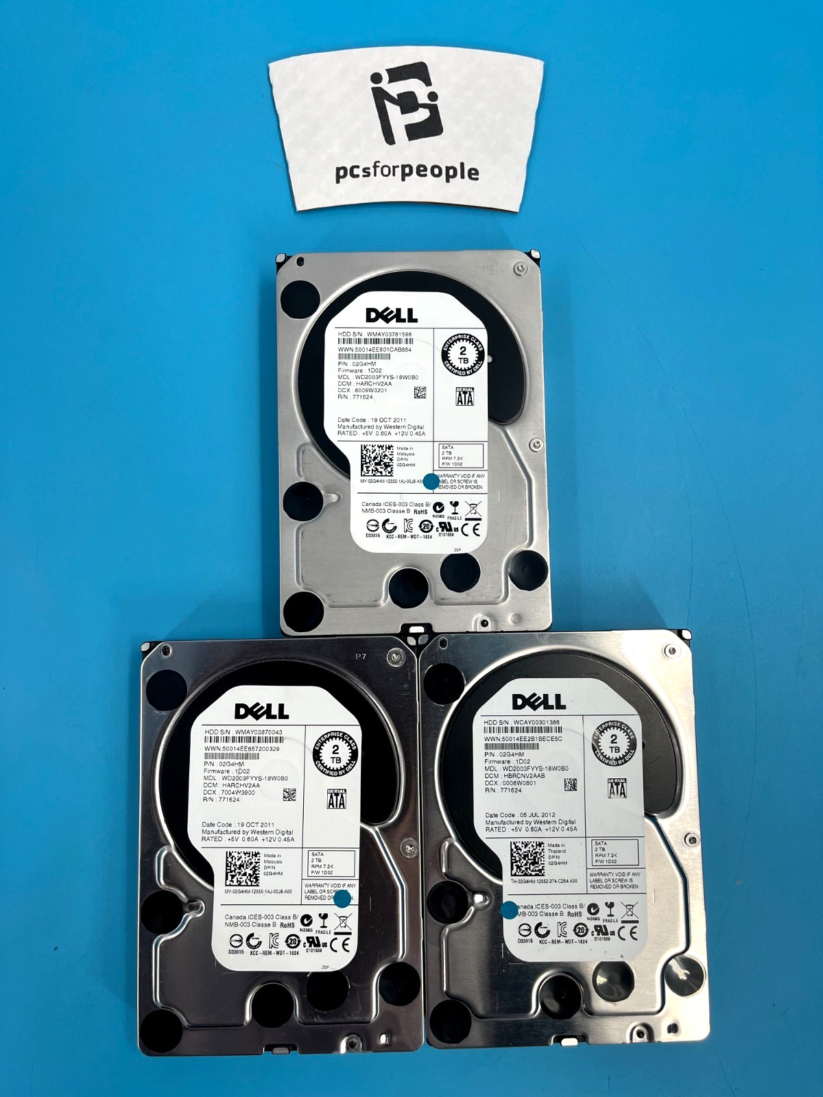 *LOT OF 3 2G4HM DELL WD 2TB 3.5 7.2K 6G SATA HDD WD2003FYYS-18W0B0 *