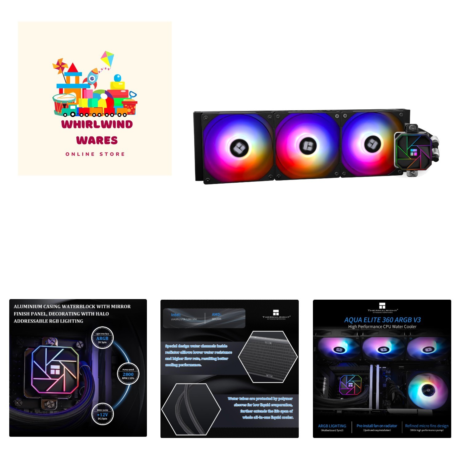 Advanced Water Cooling Solution with 3 PWM ARGB Fans & Low Noise Operation