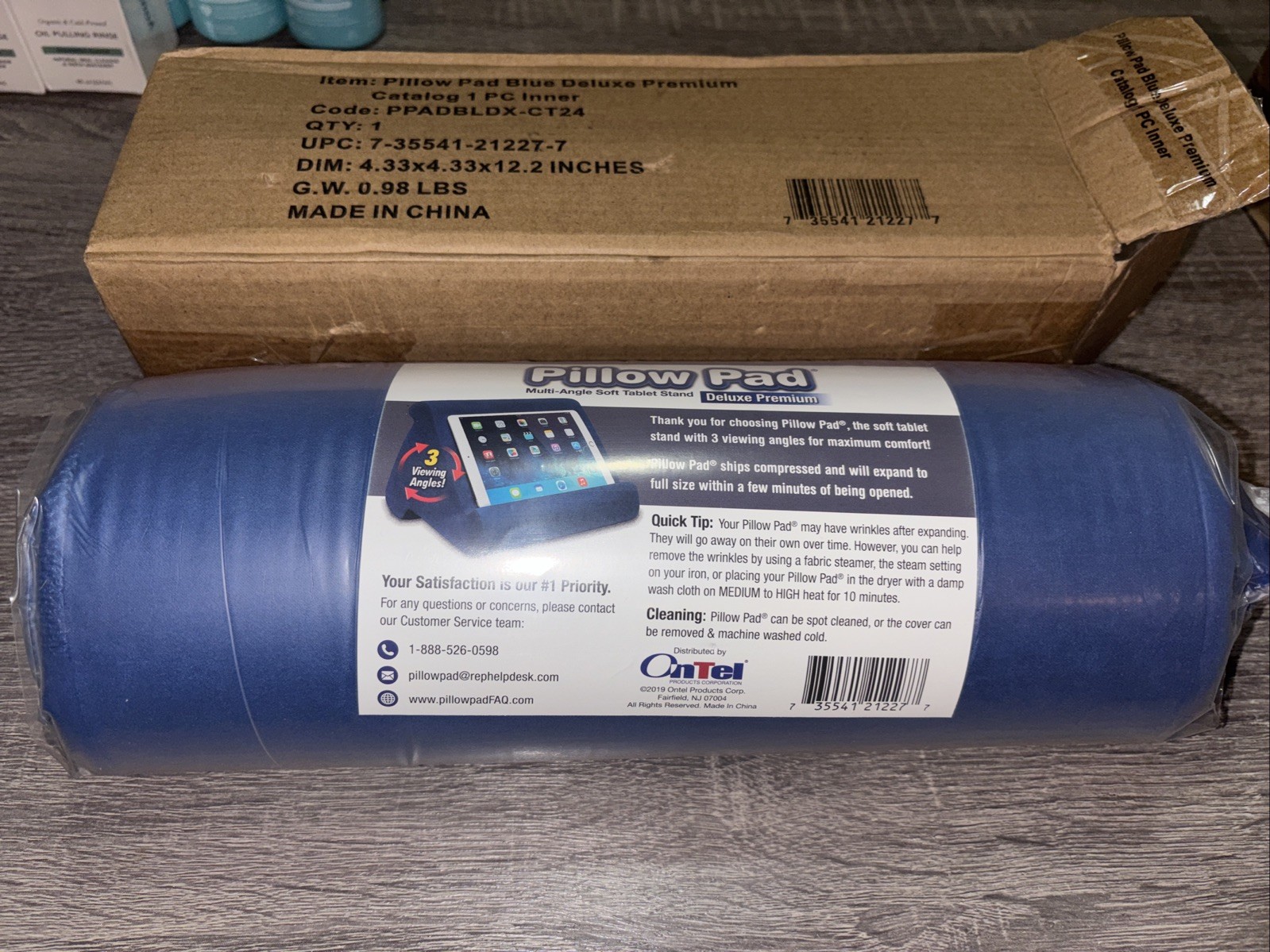 Ontel Pillow Pad Deluxe Premium Multi-Angle Tablet Stand Blue New In Box