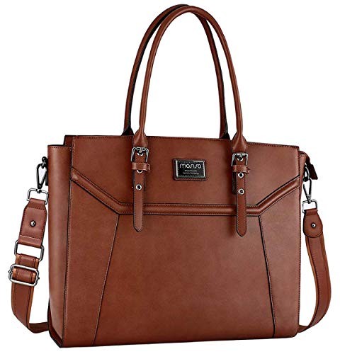 Brown - MOSISO 17 inch Women Laptop Tote Bag with Shockproof Compartment