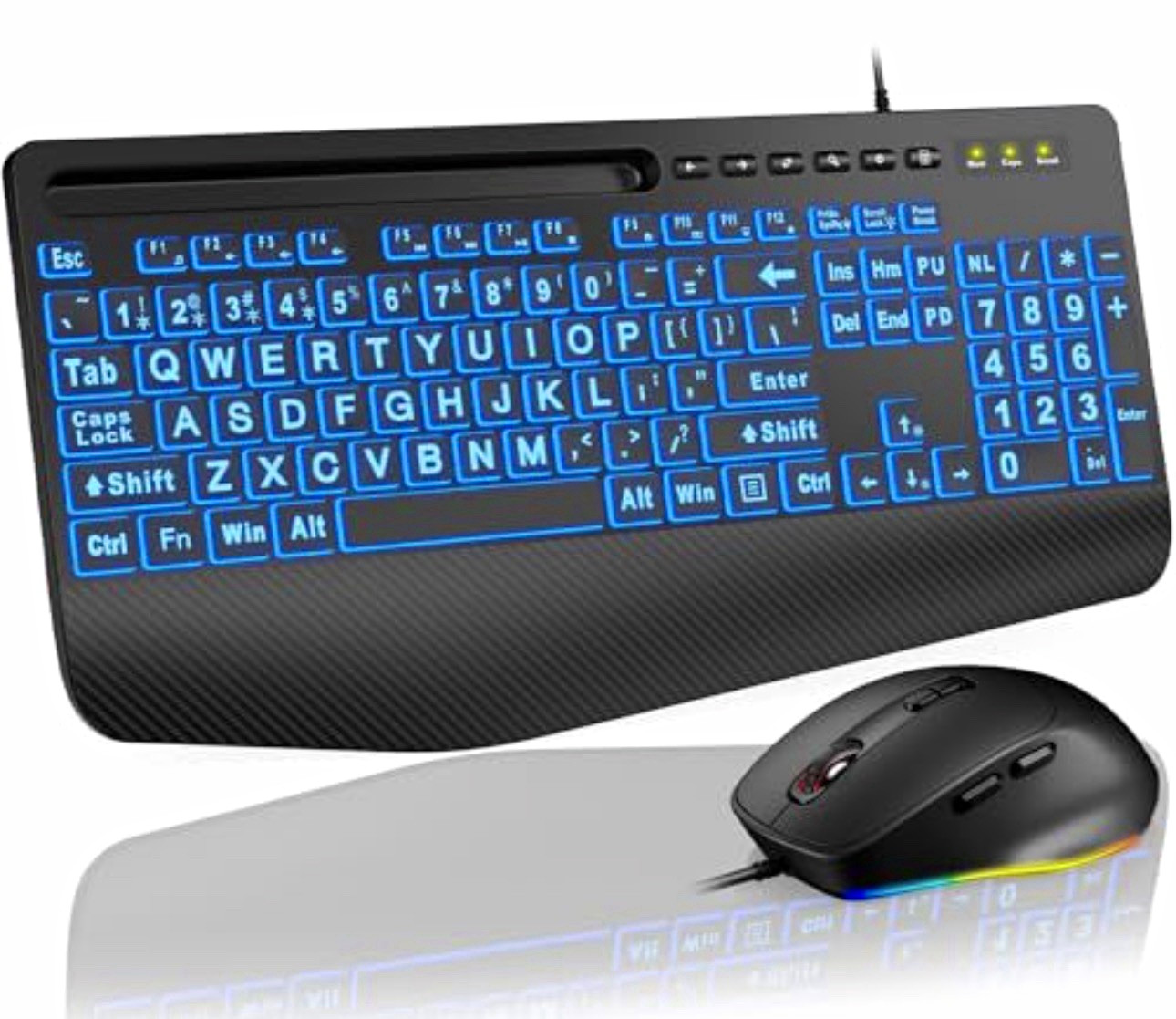 SABLUTE Wired Large Print Backlit Keyboard and Mouse Combo with Palm Rest