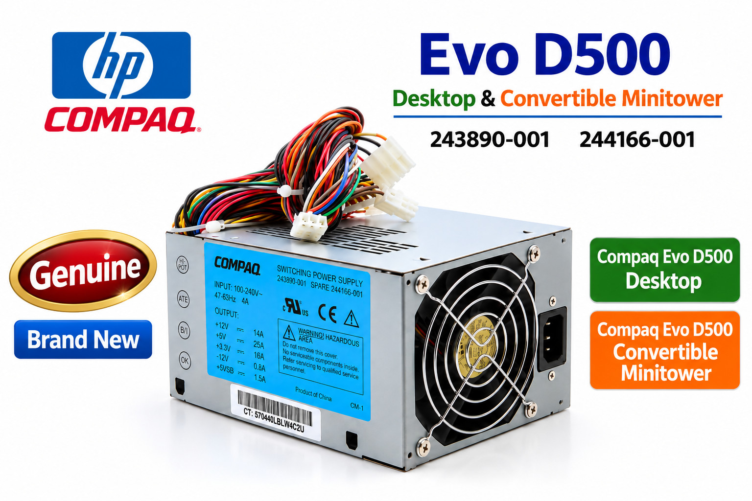 HP Compaq Evo D500 Desktop & Convertible Minitower PSU 243890-001 244166-001