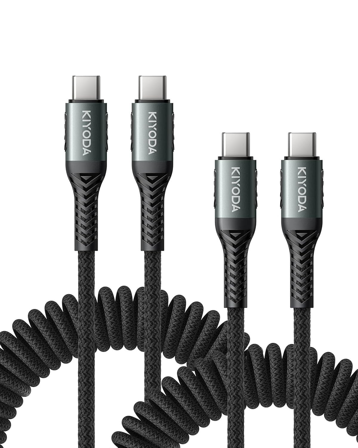 USB C to C Cable Coiled 3FT 2Pack, Braided Type C - Black