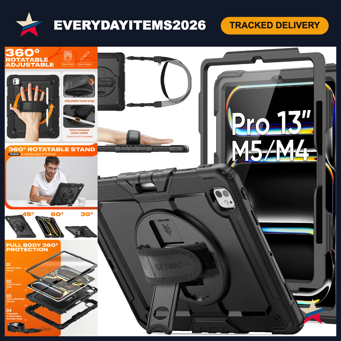 Shockproof Heavy Duty Case for iPad Pro 13" M5-M4 (2024-2025) with Screen Protec