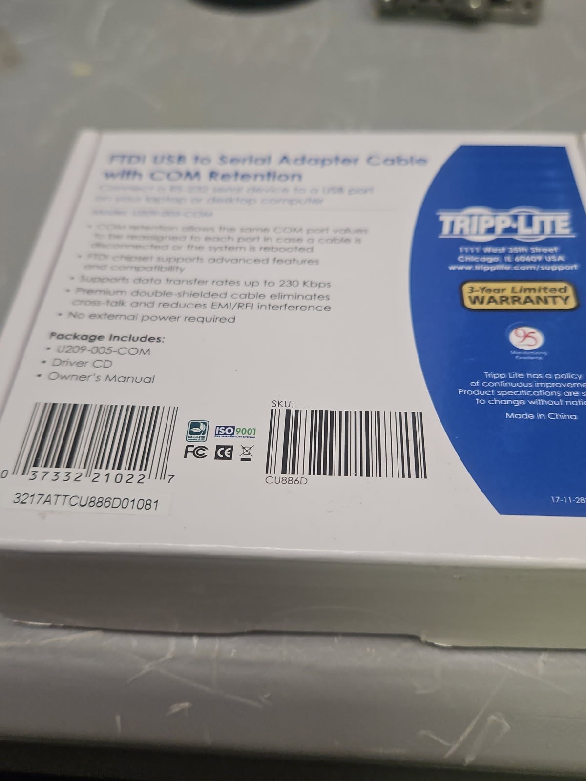 Tripp Lite 18in USB to Null Modem Serial FTDI Adapter Cable with COM Retention