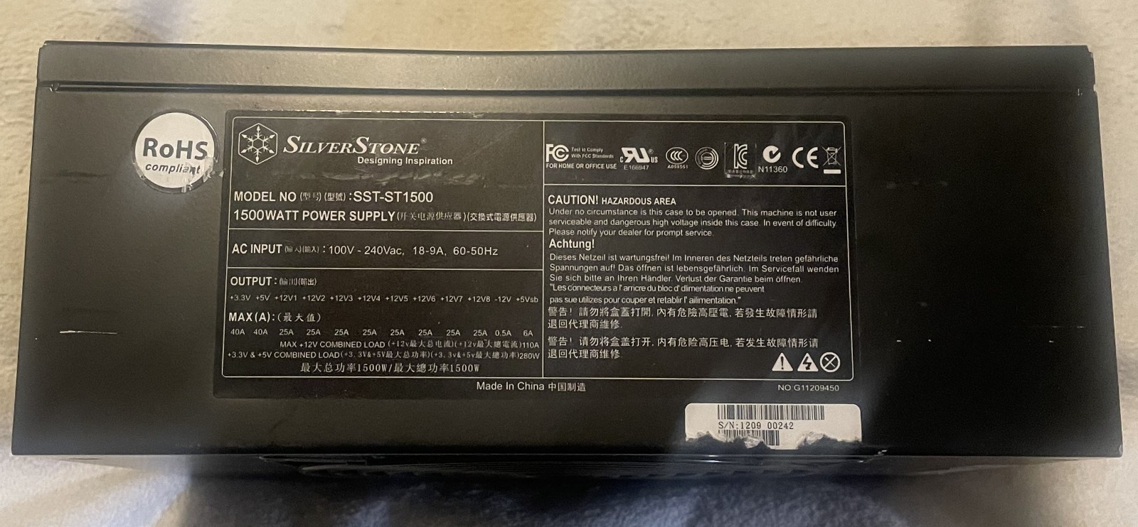 SilverStone Model: SST-ST1500 ATX Power 1500W Supply with some cables