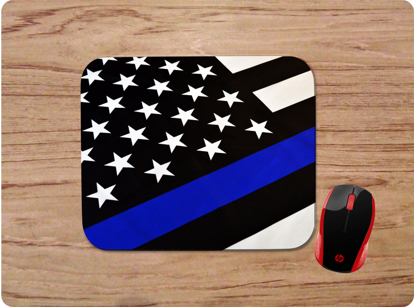 THIN BLUE LINE SUPPORT THE POLICE AMERICAN FLAG CUSTOM NONSLIP MOUSEPAD DESK MAT