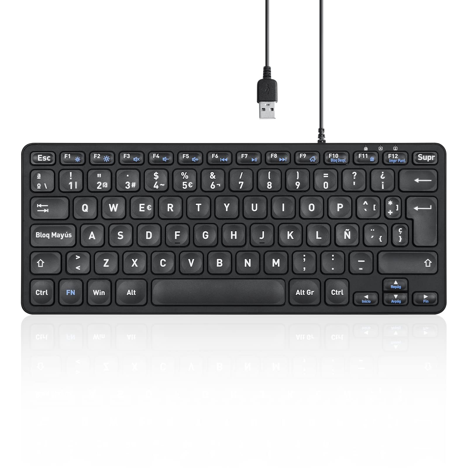 PERIBOARD-432 Mini USB Keyboard with Cable – X Scissor Keys – Large Print Let...