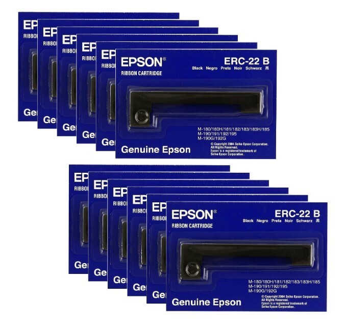 12 Genuine Epson ERC-22B Black Ribbon Cartridge for M-180/M-181/M-183/M-185