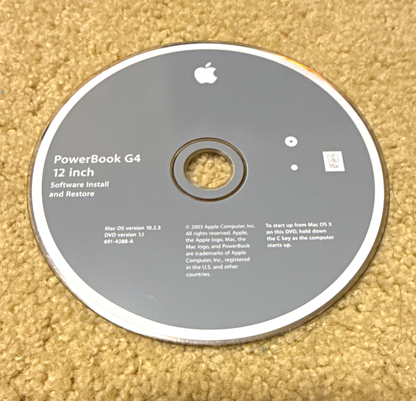 Apple PowerBook G4 12" Mac OS X 10.2.3 software DVD