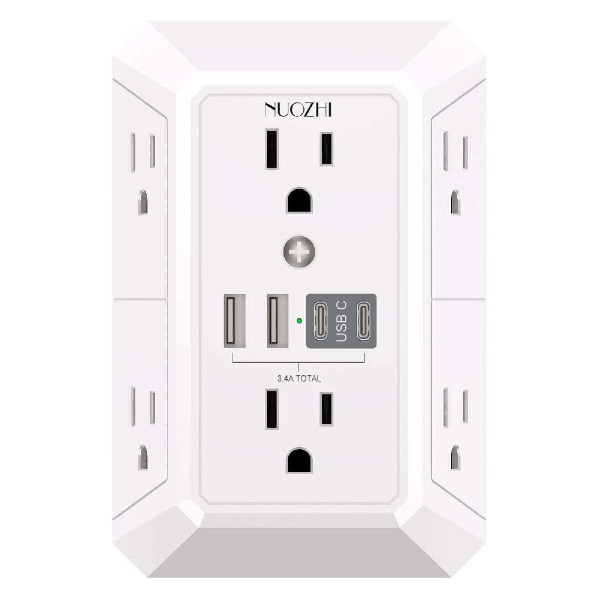 Outlet Extender Surge Protector - Nuozhi 6 Outlet Splitter 4 Usb Ports2 Usb-C