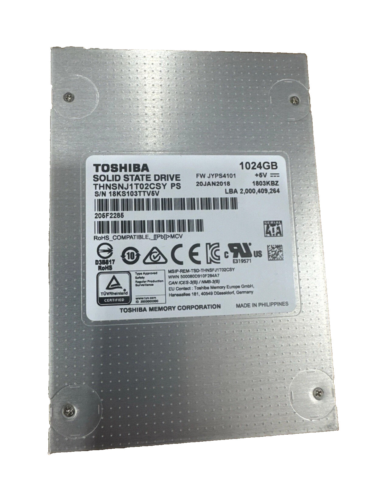 Toshiba THNSNJ1T02CSY 1TB 2.5" 6Gb/s MLC SATA Solid State Drive