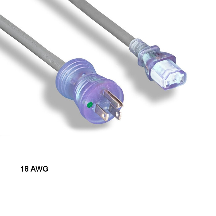 10PCS 3ft 18 AWG Hospital Grade Power Cable NEMA 5-15P to C13 10A/125V Clr