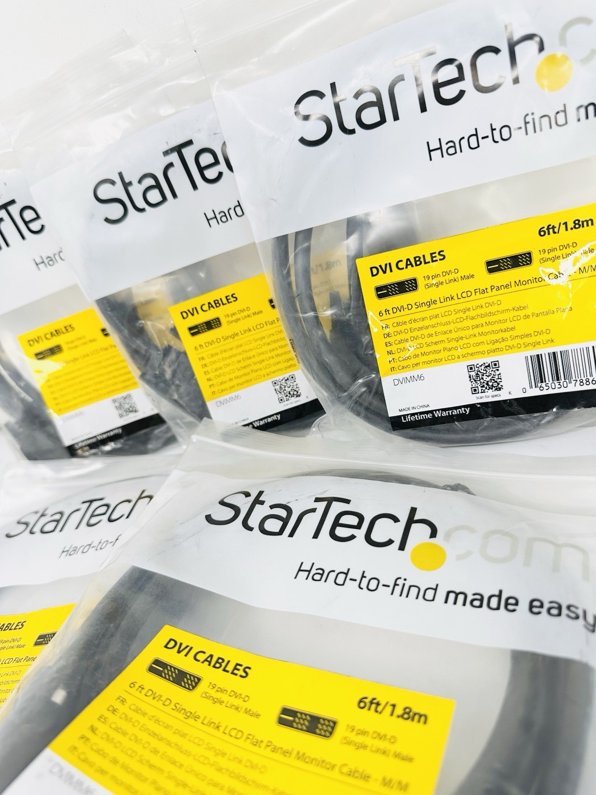 LOT OF 5:  StarTech 6 ft DVI D - 19 PIN MALE - LINK MONITOR CABLE - NEW