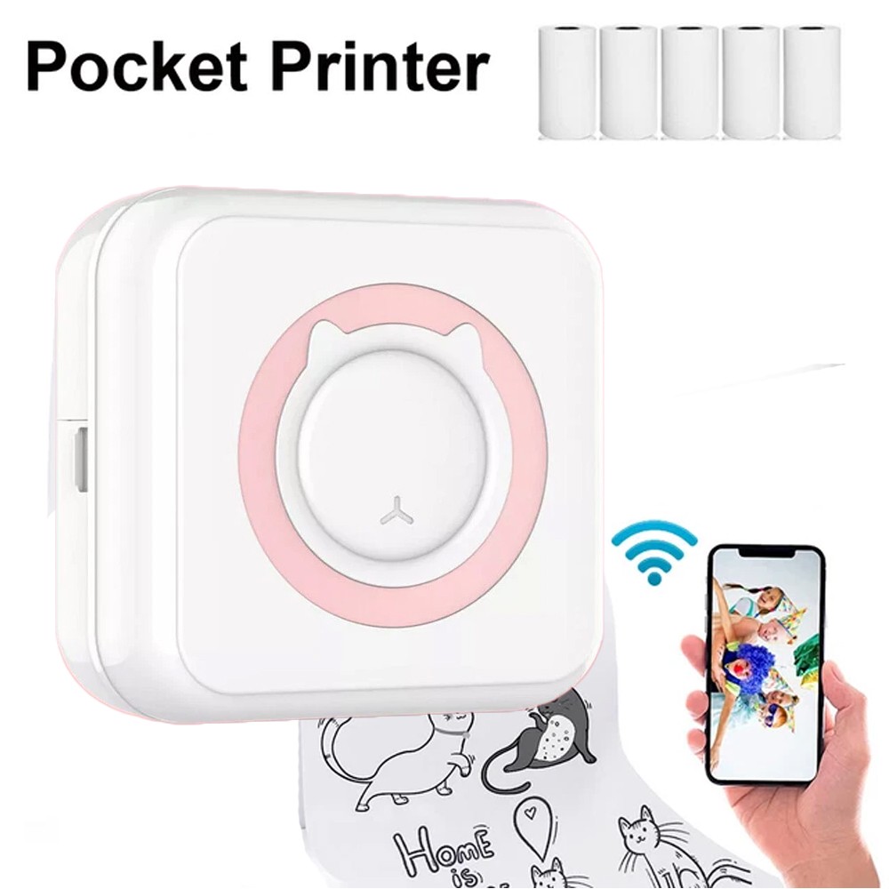 pink Mini Thermal Pocket Photo Printer Wireless Bluetooth Note Printing