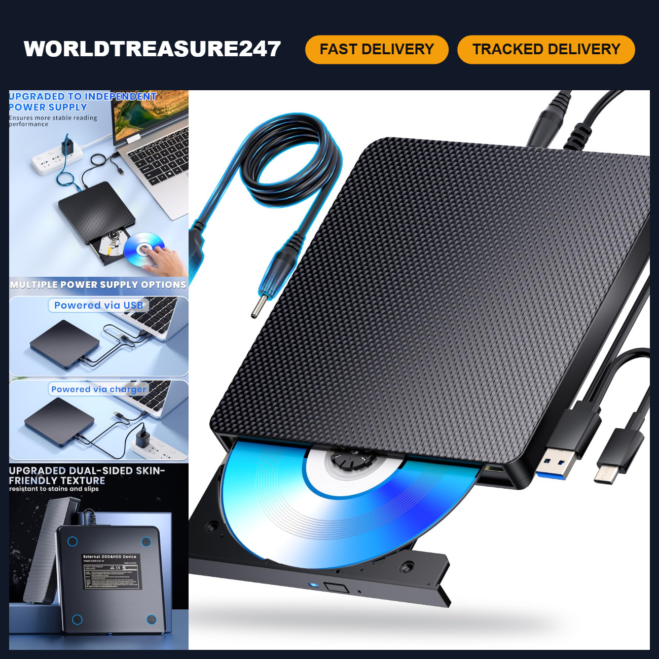 Dainty External Blu-ray Drive, USB 3.0 & Type-C, CD/DVD Burner for PC/Mac