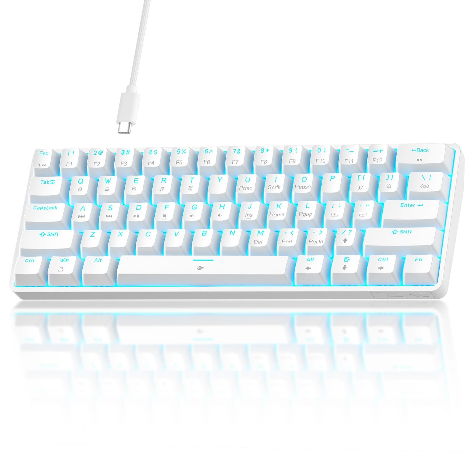 TMKB 60% Mechanical Gaming Keyboard Red Linear Switch Wired White PC Laptop