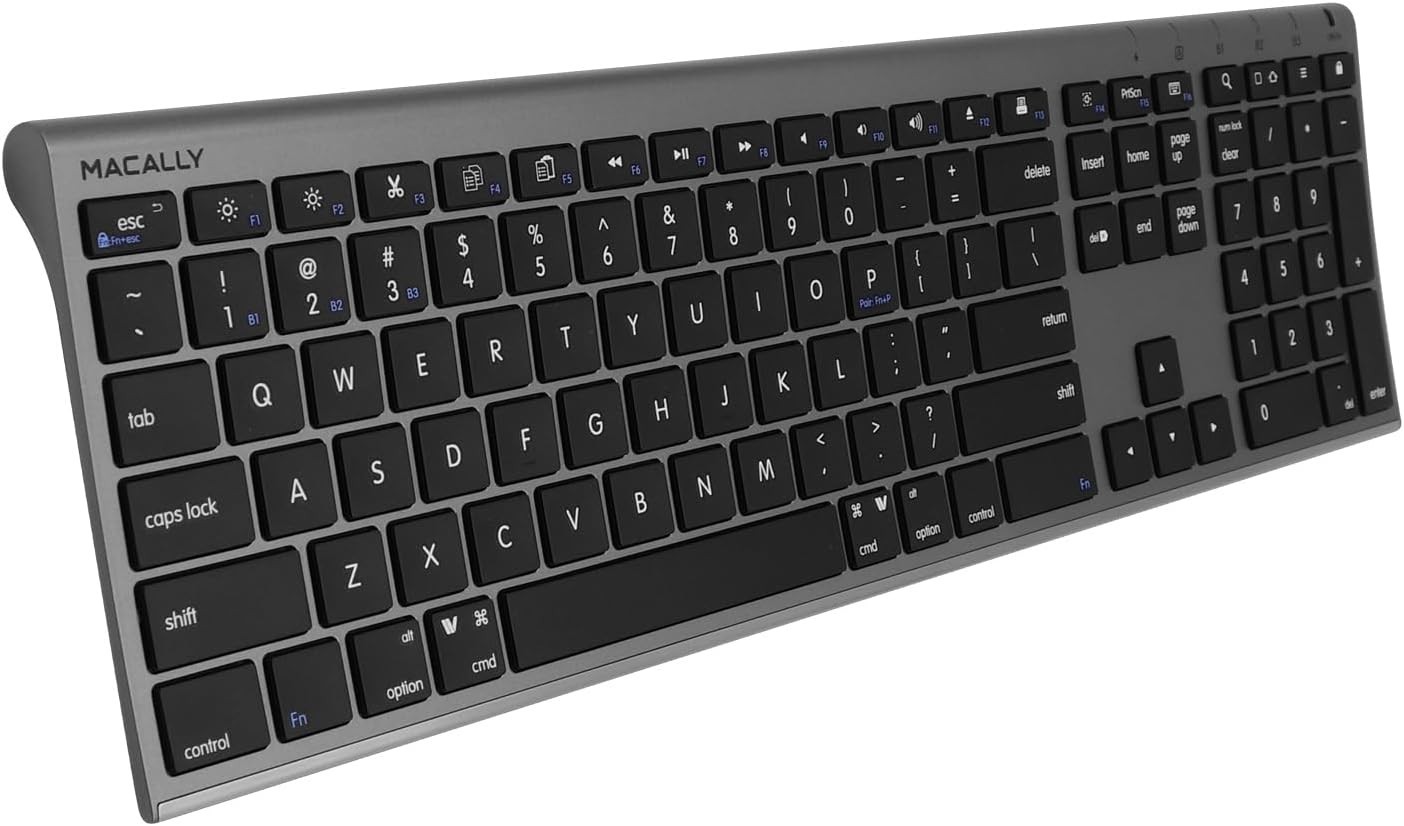 Macally ACEBTKEYSG Wireless Bluetooth Keyboard Rechargeable Quiet Keys for Mac