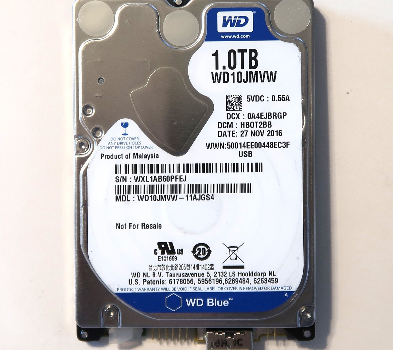 Western Digital WD10JMVW-11AJGS4 DCM:HBOT2BB Malaysia (WXL1) 1.0TB USB 27NOV2016