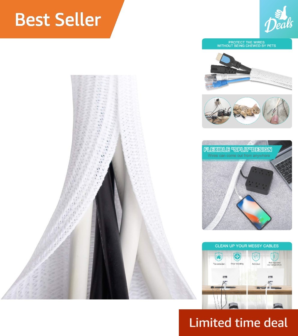 Easily Cut 2 Pack White Cable Sleeves - Durable Organizers for Clean Spaces