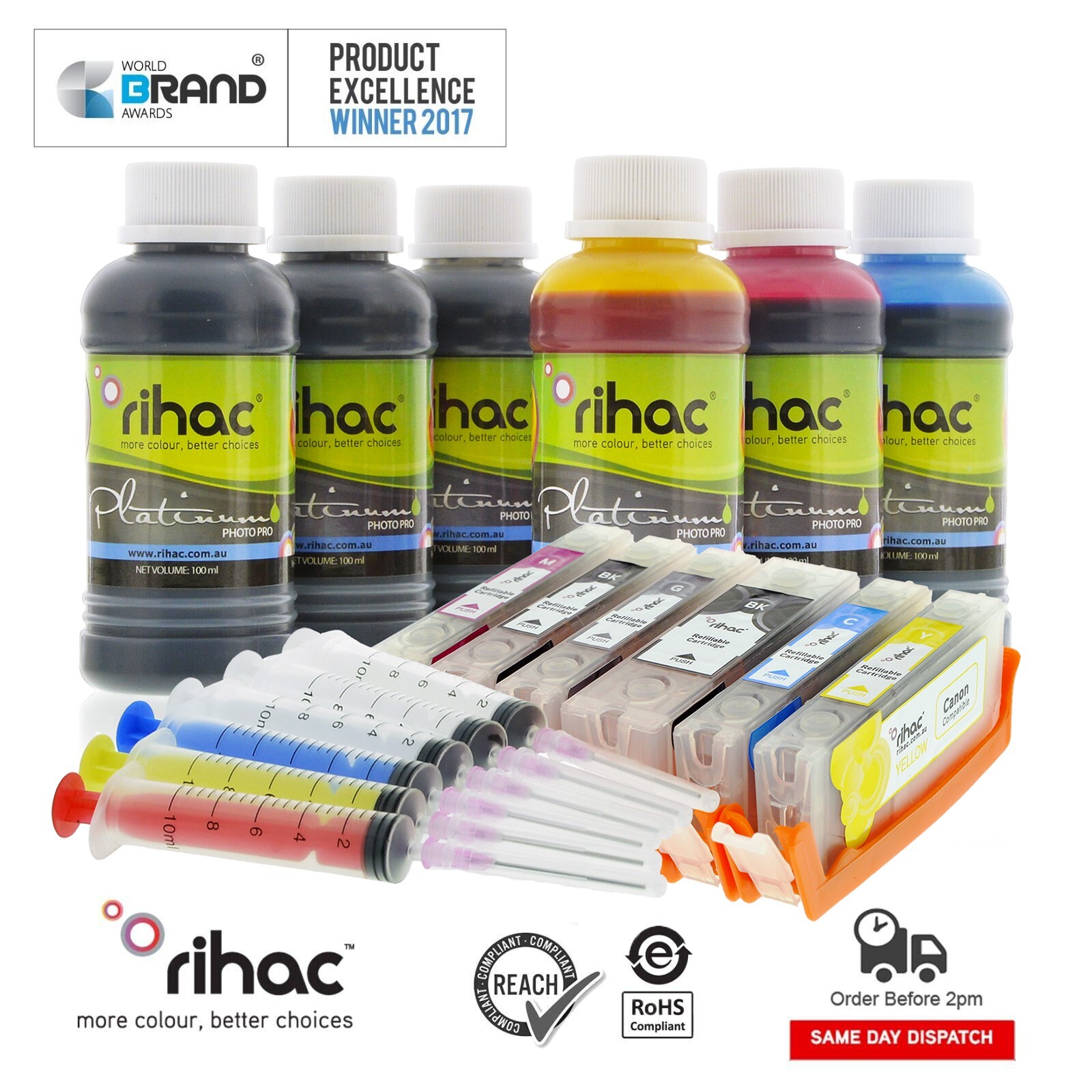 Rihac Refillable Ink Cartridges suits Canon TS8060 TS9060 using PGI-670 CLI-671 